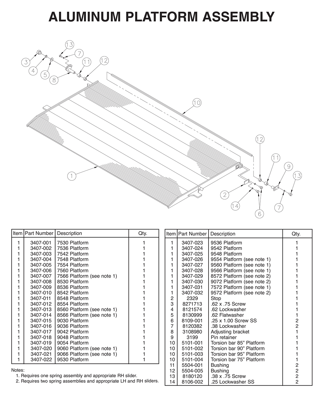 TVLR 20/20A Aluminum Platform Assembly Diagram
