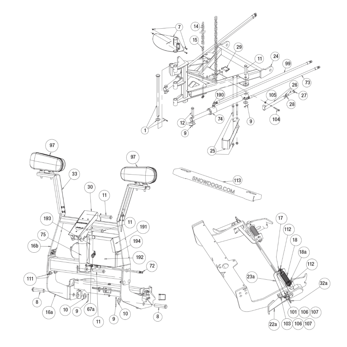 Buyers SnowDogg Discontinued Model VXF95 Lift Frame Diagram