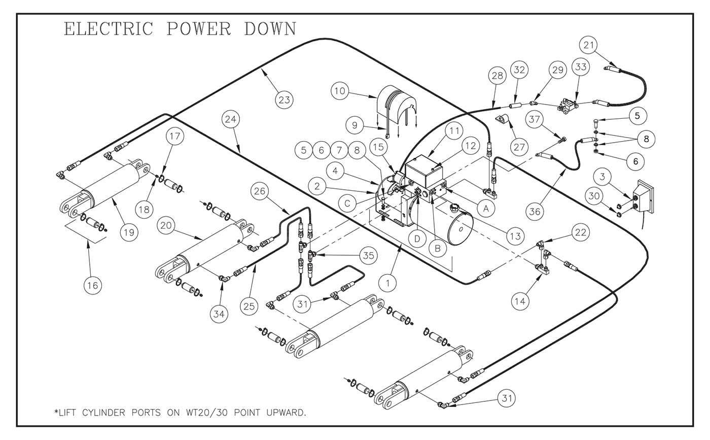 WT 20/30/40 Pump Assembly (Power Down/Power Close) Diagram