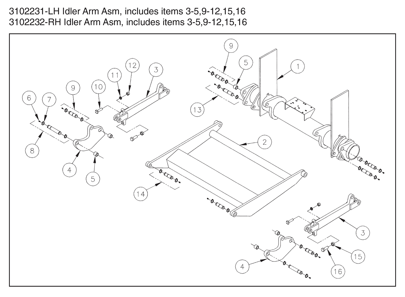 WT 20/30/40 Trunnion, Lift Arms And Idler Arms Diagram