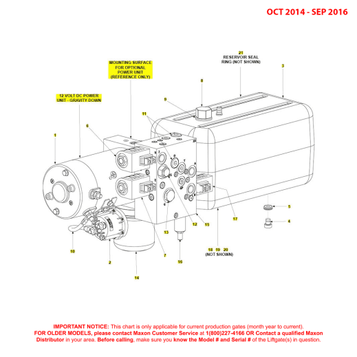 Maxon BMR (Oct 2014 - Sep 2016) 12VDC Gravity Down Power Unit Diagram