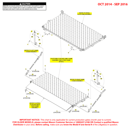 Maxon BMR (Oct 2014 - Sep 2016) Steel Platform Flipover And Chain Assembly With Fixed Ramp Diagram