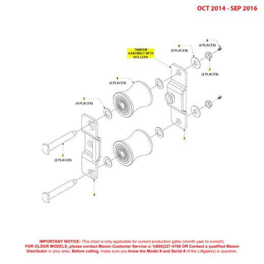 Maxon BMR (Oct 2014 - Sep 2016) Tandem Assembly With Rollers Diagram