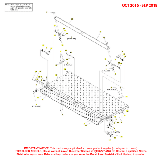 Maxon BMR (Oct 2016 - Sep 2018) Steel Flipover With Dual Cart Stops Diagram