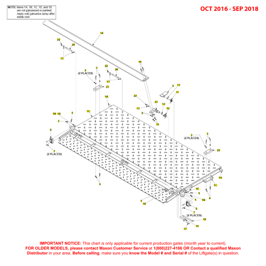 Maxon BMR (Oct 2016 - Sep 2018) Steel Flipover With Single Cart Stop Diagram