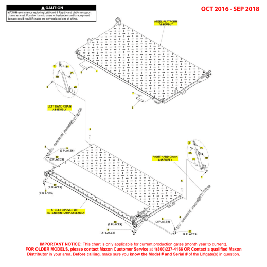 Maxon BMR (Oct 2016 - Sep 2018) Steel Platform Flipover And Chain Assembly With Aluminum Retention Ramp Diagram