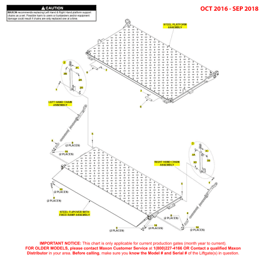 Maxon BMR (Oct 2016 - Sep 2018) Steel Platform Flipover And Chain Assembly With Fixed Ramp Diagram