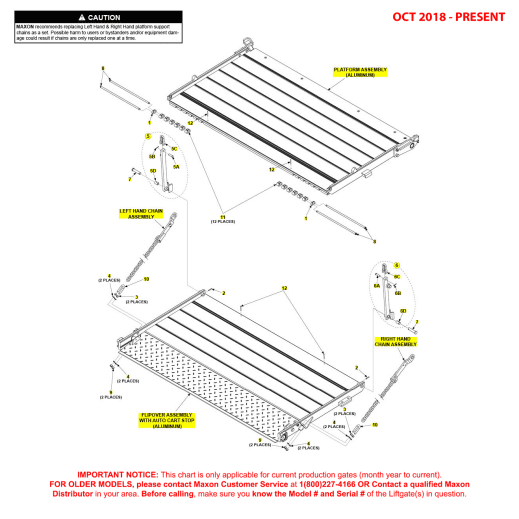 Maxon BMR (Oct 2018 - Present) Aluminum Platform Flipover And Chain Assembly With Auto Cart Stop Diagram