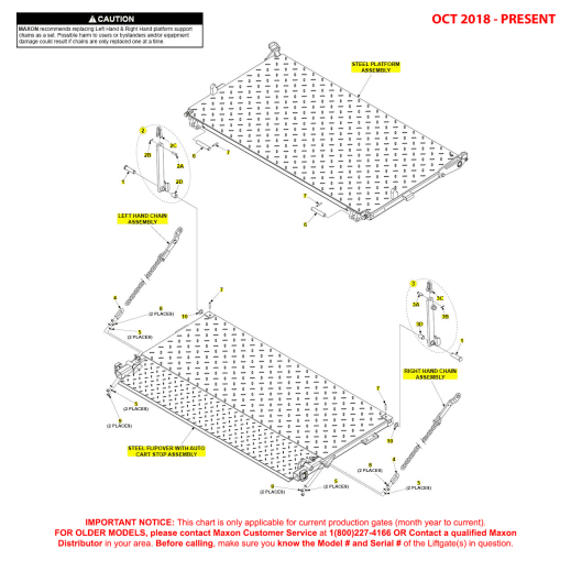 Maxon BMR (Oct 2018 - Present) Steel Platform Flipover And Chain Assembly With Auto Cart Stop Diagram