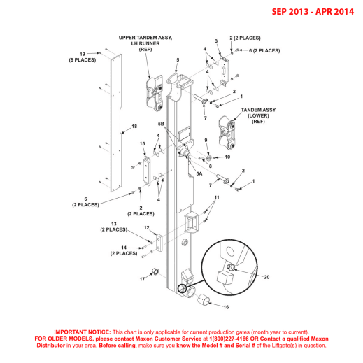Maxon BMRA (Sep 2013 - Apr 2014) Left Hand Runner Assembly Diagram
