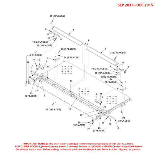 Maxon BMRA (Sep 2013 - Dec 2015) Steel Flipover With Dual Cart Stops Diagram