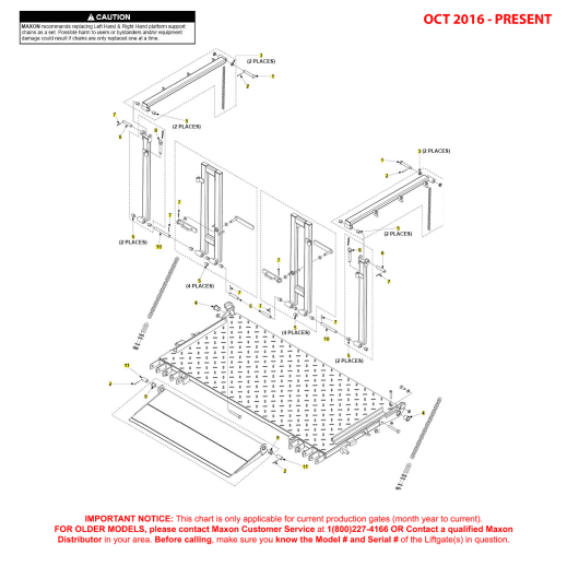Maxon BMR-CS (Oct 2016 - Present) Galvanized Platform Assembly With Railings And Aluminum Extruded Ramp Pins And Bushings Diagram