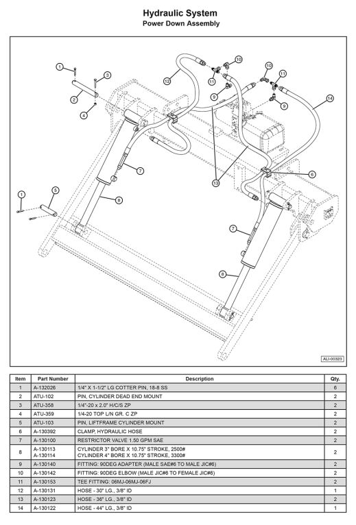 Anthony DCT Hydraulic System (Power Down) Assembly Diagram