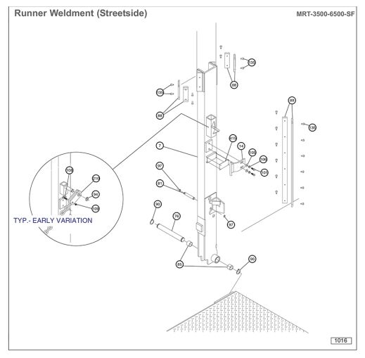 Anthony MRT-3500-6500-SF Streetside Runner Weldment Diagram