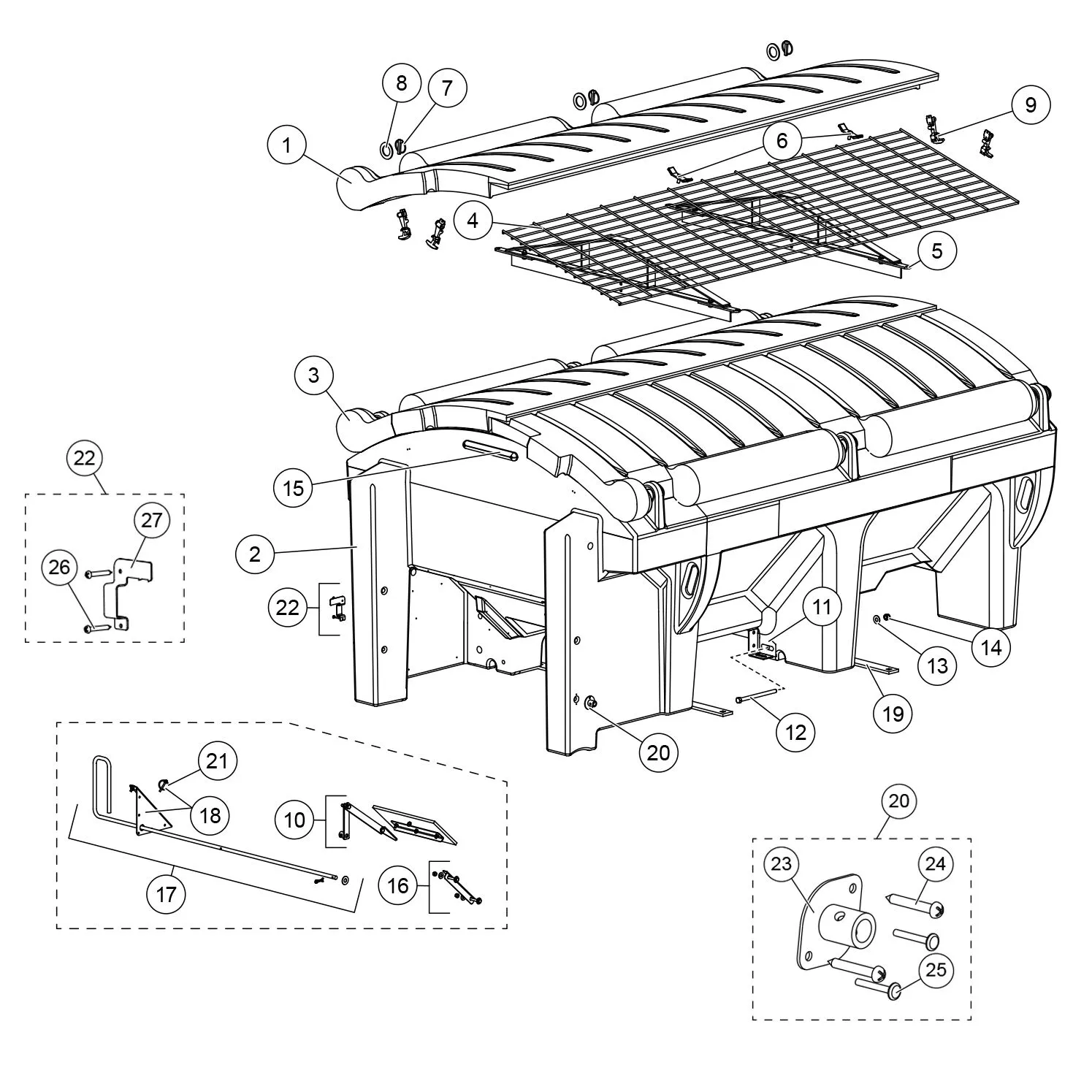 Fisher Poly-Caster (With Fleet Flex) Hopper Components Diagram