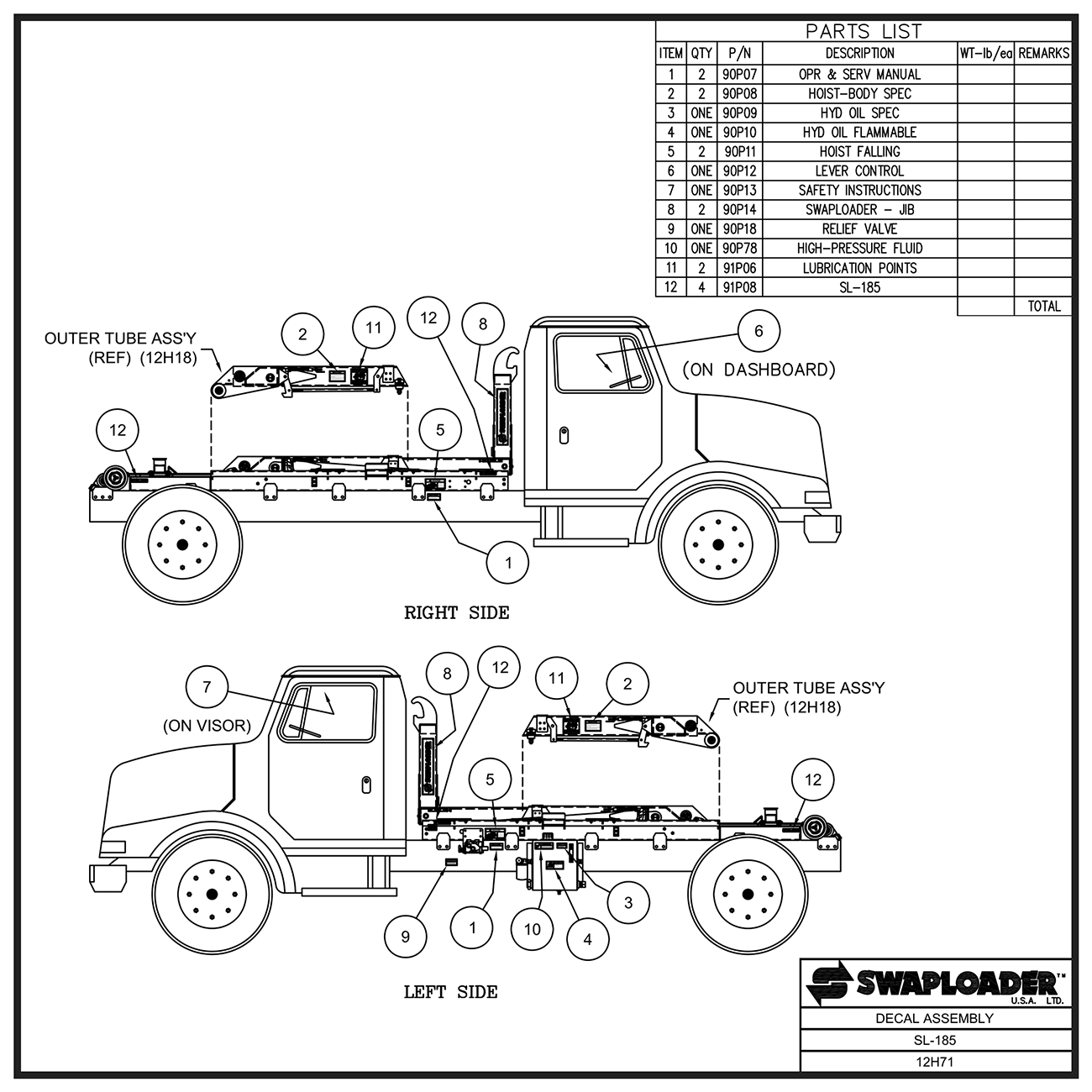 Swaploader SL-185 Decal Assembly Diagram