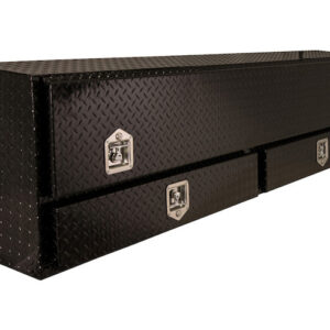 21x13x72 Inch Gloss Black Diamond Tread Aluminum Pick-Up Truck Contractor With Lower Drawers Topsider