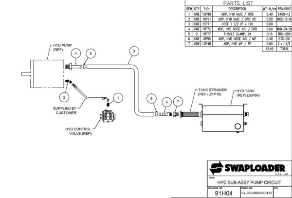 400 Series Hydraulic Sub-Assembly Pump Circuit Diagram