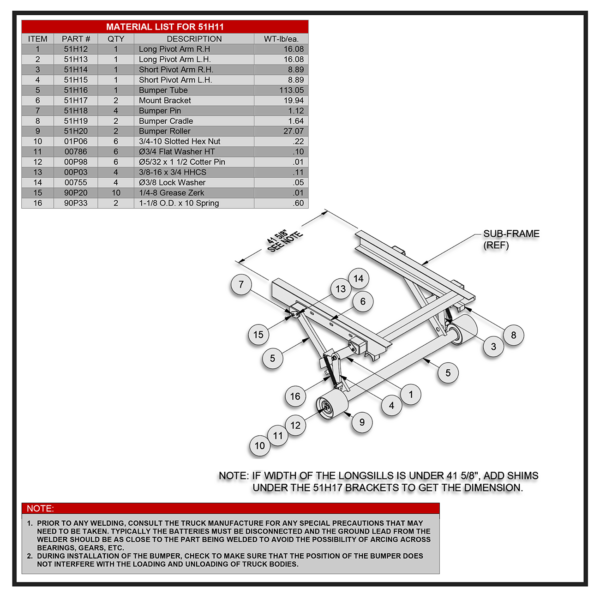 Swaploader 51H11 Drop-Down Bumper Assembly Diagram