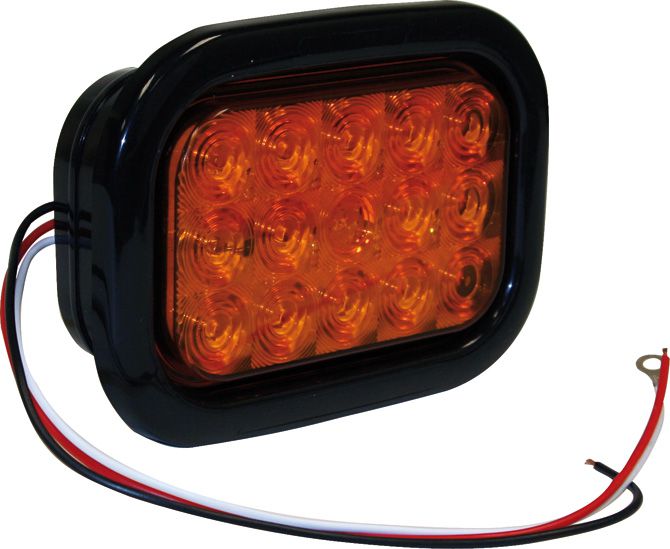 5.375 Inch Amber Rectangular Turn Signal Light Kit with 15 LEDs (PL-3 Connection Includes Grommet and Plug)