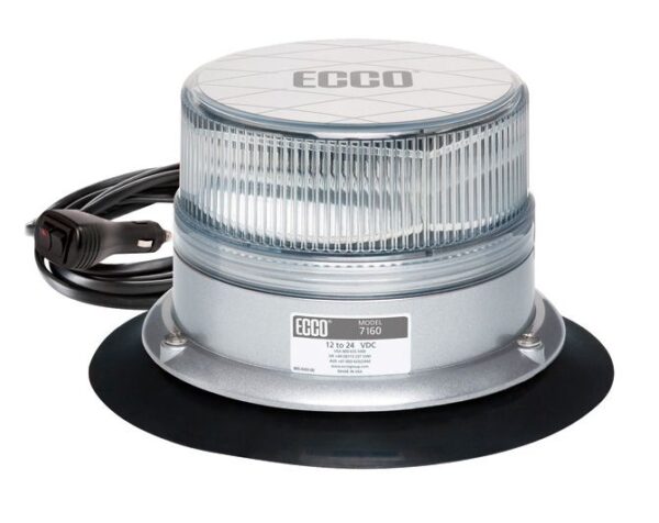 ECCO 7160CA-VM - LED Beacon: Reflex  12-24VDC  15 flash patterns  vacuum-magnet mount  clear lens  amber illumination