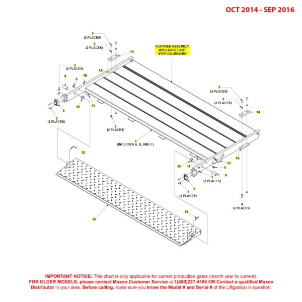 Maxon BMR (Oct 2014 - Sep 2016) Aluminum Flipover Assembly With Auto Cart Stop Diagram