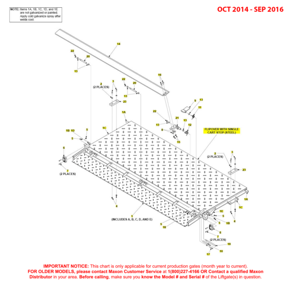 Maxon BMR (Oct 2014 - Sep 2016) Steel Flipover With Single Cart Stop Diagram