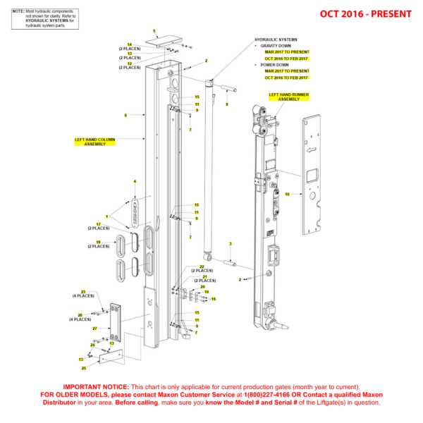 Maxon BMR (Oct 2016 - Present) Left Hand Column Assembly Diagram