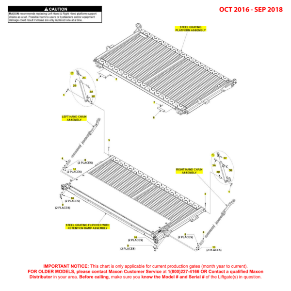 Maxon BMR (Oct 2016 - Sep 2018) Steel Grating Platform Flipover And Chain Assembly With Aluminum Retention Ramp Diagram