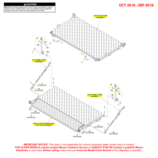 Maxon BMR (Oct 2016 - Sep 2018) Steel Platform Flipover And Chain Assembly With Auto Cart Stop Diagram