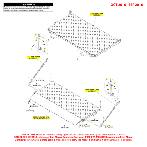 Maxon BMR (Oct 2016 - Sep 2018) Steel Platform Flipover And Chain Assembly With Fixed Ramp Diagram