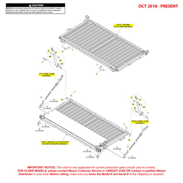 Maxon BMR (Oct 2018 - Present) Steel Grating Platform Flipover And Chain Assembly With Aluminum Retention Ramp Diagram