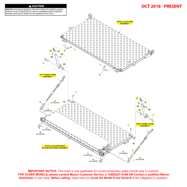 Maxon BMR (Oct 2018 - Present) Steel Platform Flipover And Chain Assembly With Aluminum Retention Ramp Diagram