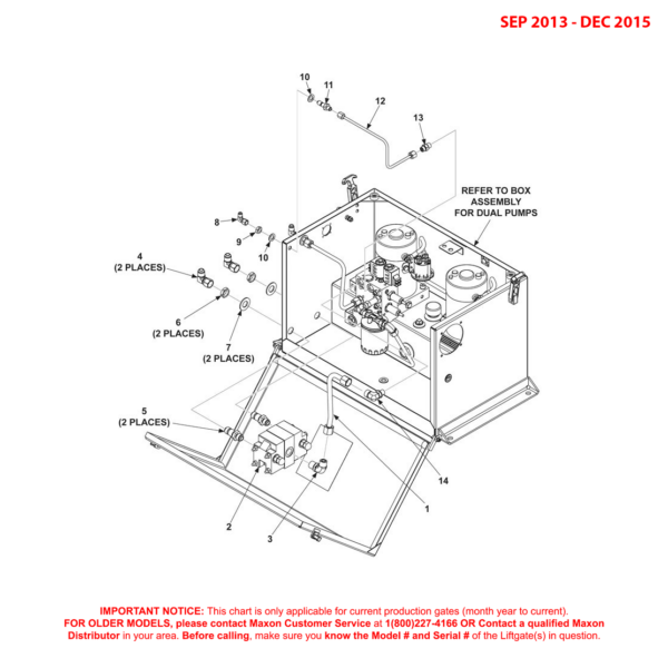 Maxon BMRA (Sep 2013 - Dec 2015) Power Down Dual Pump Assembly Diagram (1 OF 2)