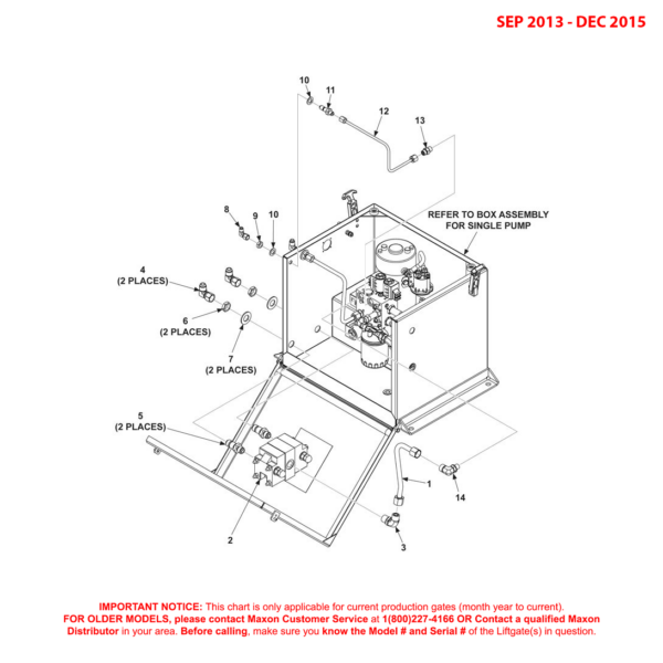 Maxon BMRA (Sep 2013 - Dec 2015) Power Down Single Pump Assembly Diagram (1 OF 2)