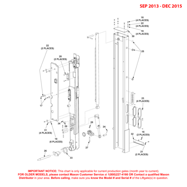 Maxon BMR-A-CS (Sep 2013 - Dec 2015) Right Hand Column Assembly 36 Inch Platform Diagram (2 OF 2)