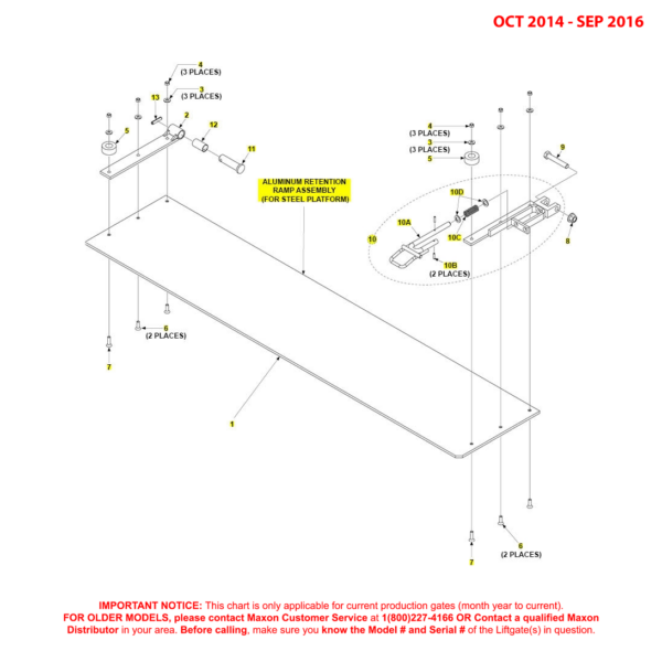 Maxon BMR-CS (Oct 2014 - Sep 2016) Aluminum Retention Ramp Assembly For Steel Platform Diagram