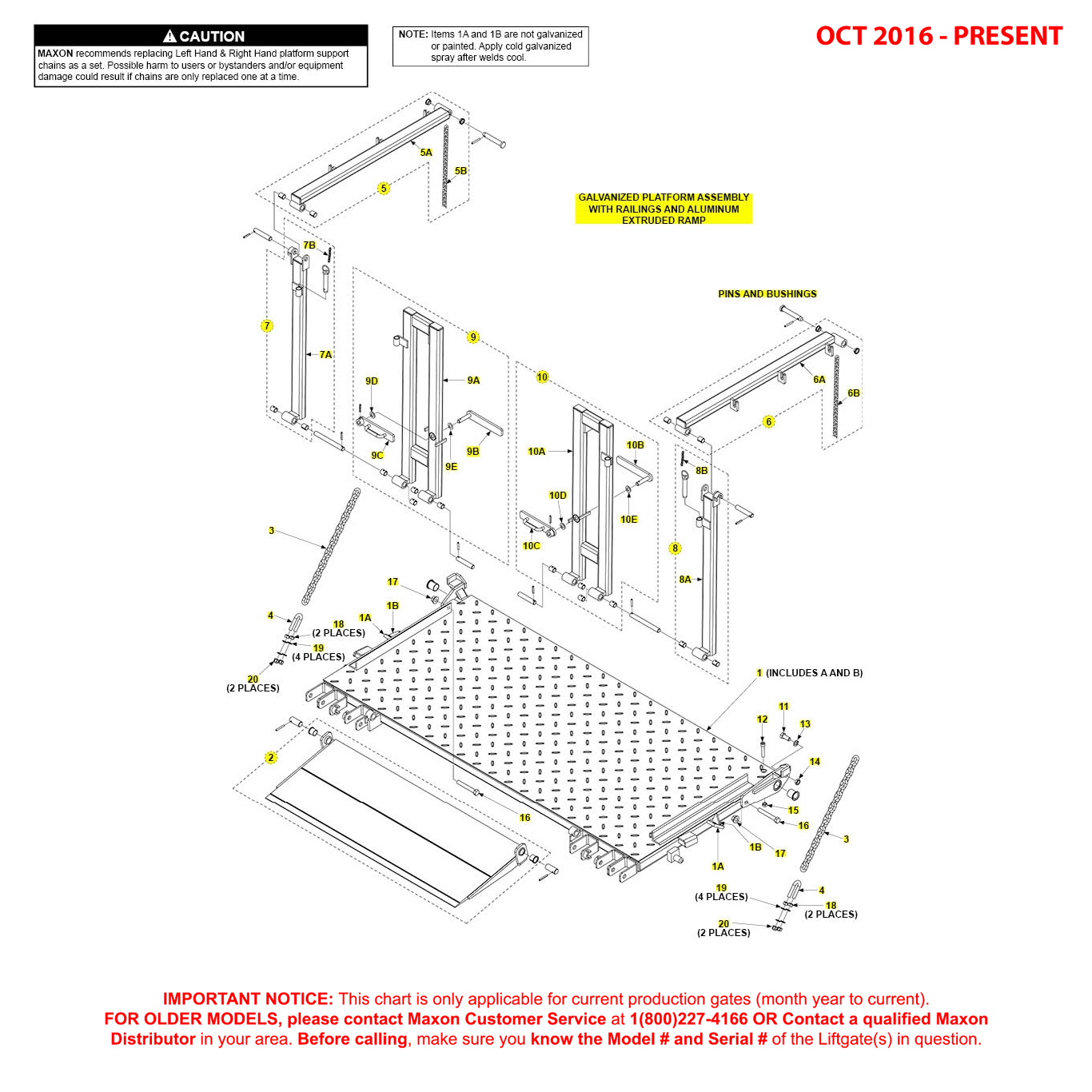 Maxon BMR-CS (Oct 2016 - Present) Galvanized Platform Assembly With Railings And Aluminum Extruded Ramp Diagram