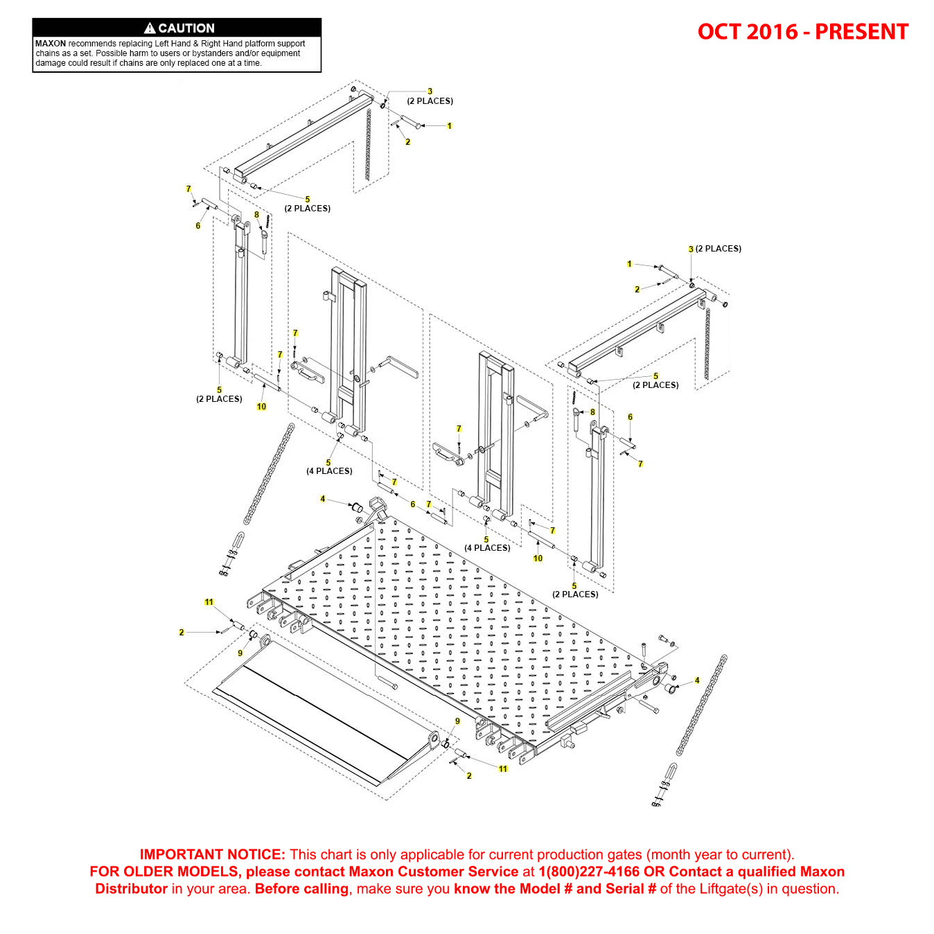 Maxon BMR-CS (Oct 2016 - Present) Galvanized Platform Assembly With Railings And Aluminum Extruded Ramp Pins And Bushings Diagram