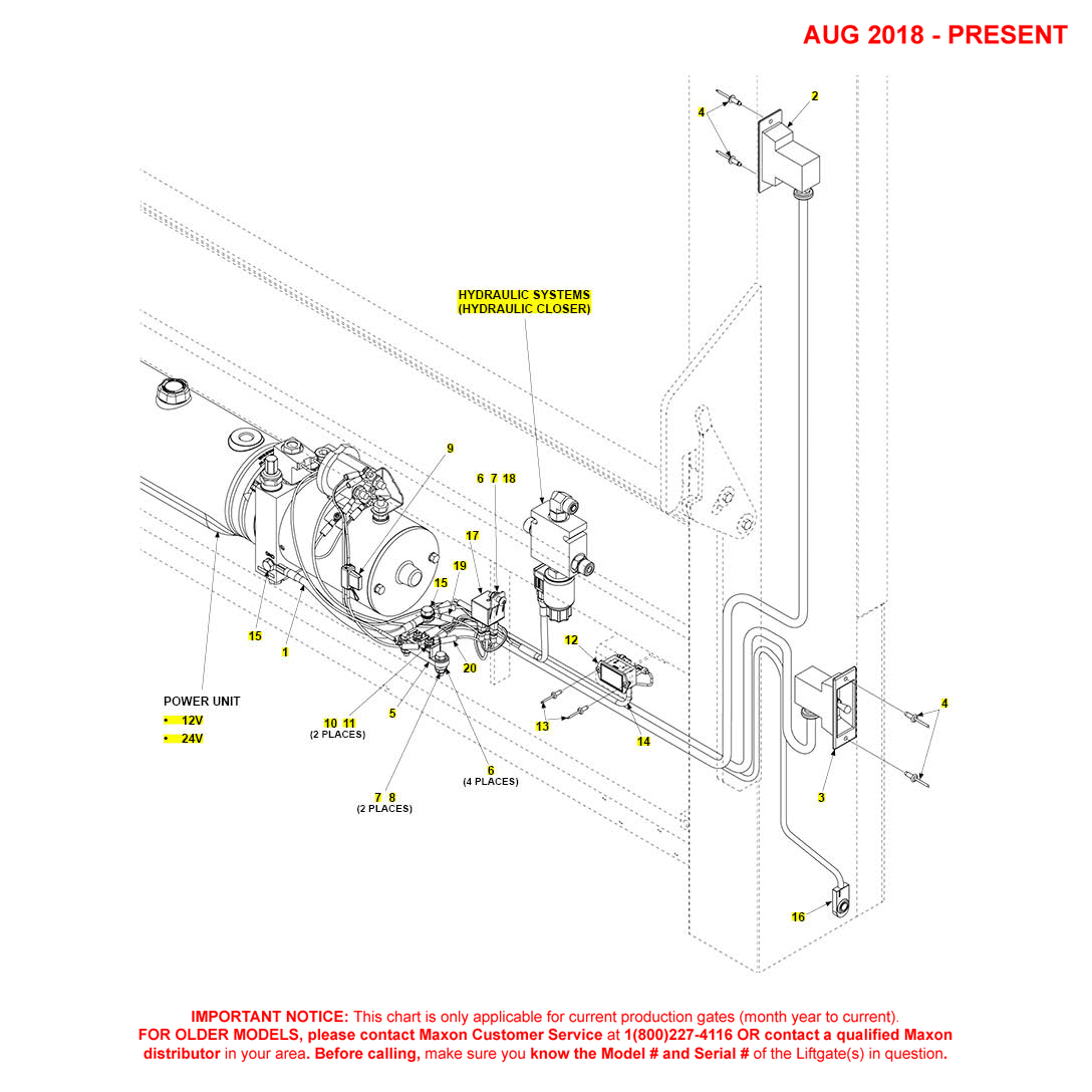 Maxon DMD (Aug 2018 - Present) Electrical Systems With Hydraulic Closer Diagram