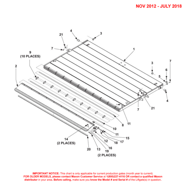 Maxon DMD (Nov 2012 - Jul 2018) Aluminum Platform 1-Piece With Aluminum Retention Ramp Diagram (2 OF 2)