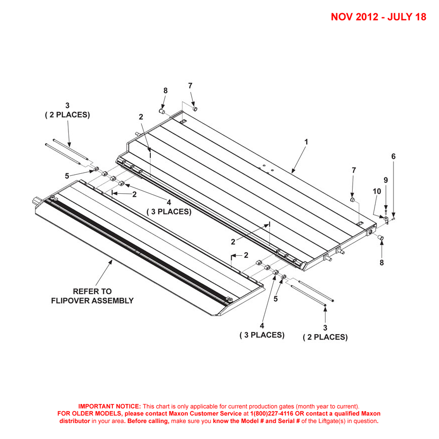 Maxon DMD (Nov 2012 - Jul 2018) Platform And Flipover Assembly With Cartstop Diagram