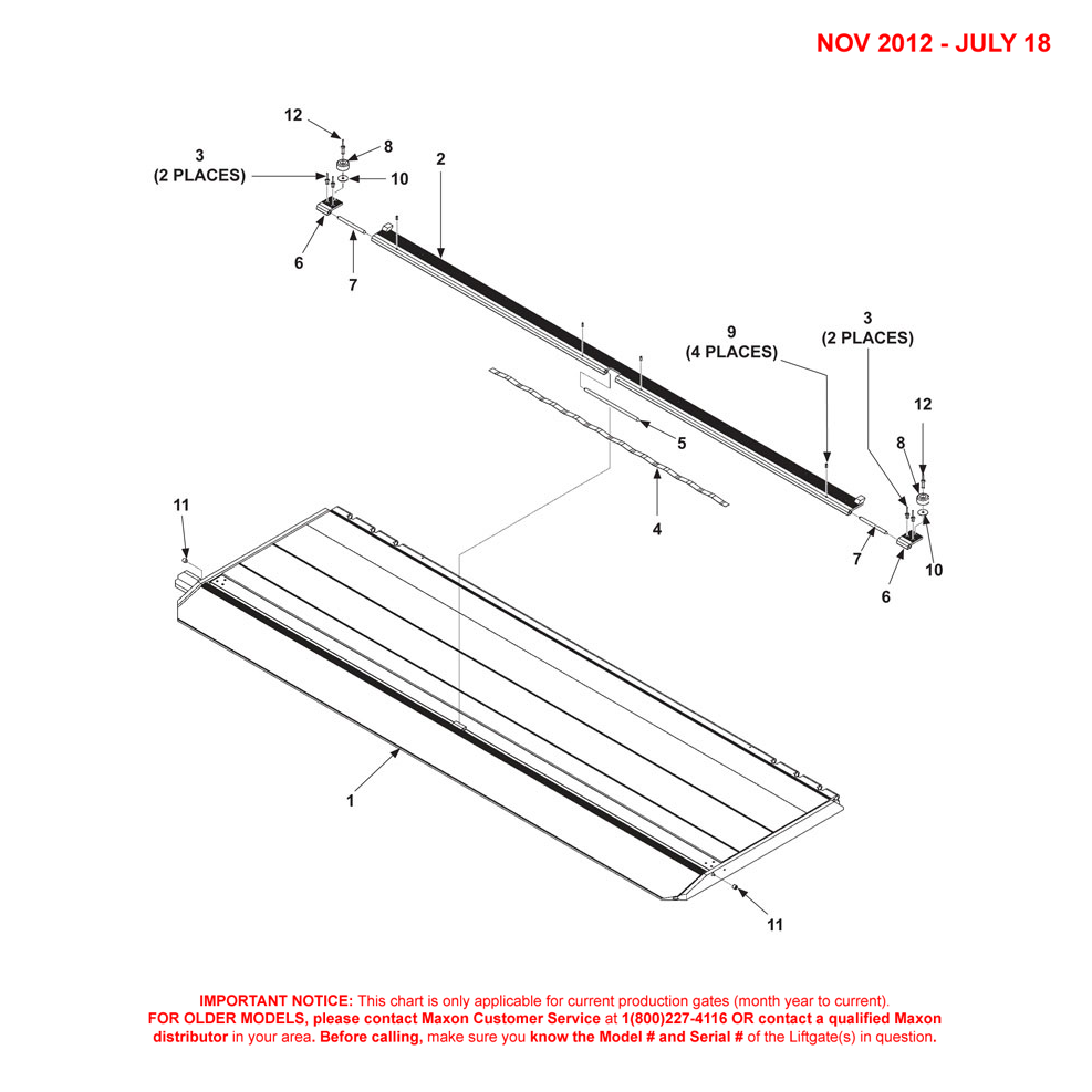 Maxon DMD (Nov 2012 - Jul 2018) Platform And Flipover Assembly With Single Cartstop And Torsion Bar Diagram