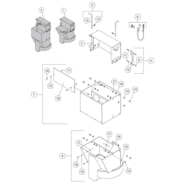 FISHER Electric Motor Steel-Caster (1.5 - 6.0 Cu Yd) Chute Assembly Diagram