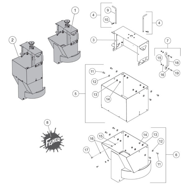 FISHER Gas Motor Steel-Caster (1.5 - 6.0 Cu Yd) Chute Assembly Diagram