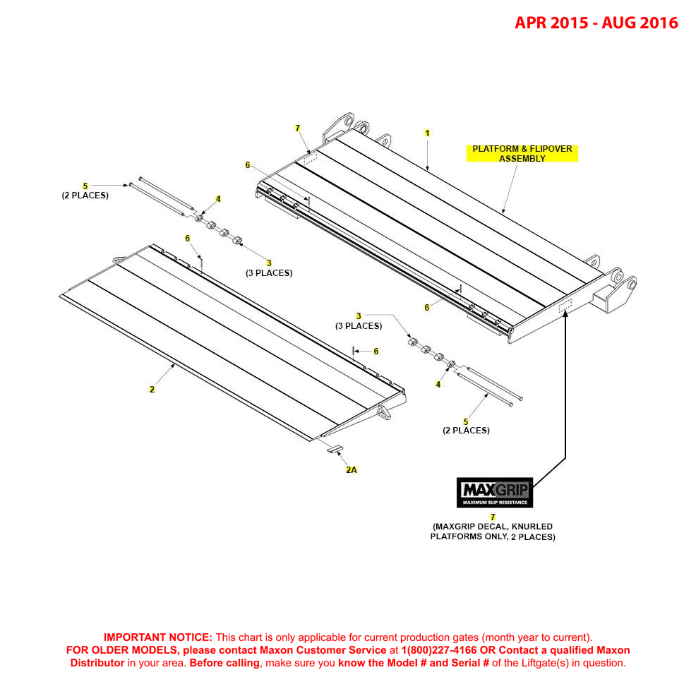 Maxon GPT (Apr 2015 - Aug 2016) Platform And Flipover Assembly Diagram