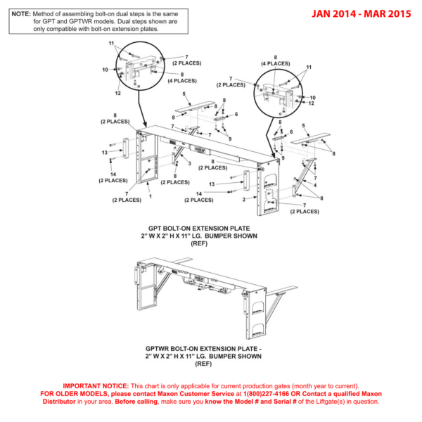 Maxon GPT And GPTWR (Jan 2014 - Mar 2015) Dual Curb Side Steps With Bumpers Diagram (1 OF 2)