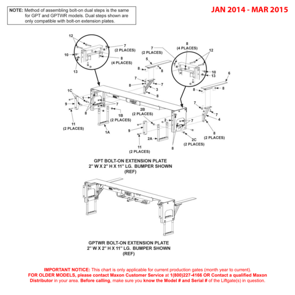 Maxon GPT And GPTWR (Jan 2014 - Mar 2015) Curb Side Step Kit With Lower Flexible Step And Bumpers Diagrams (1 OF 2)