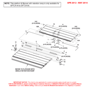 Maxon GPTLR (Apr 2012 - May 2014) Aluminum Platform And Flipover Assembly With Single Retention Ramp Diagram