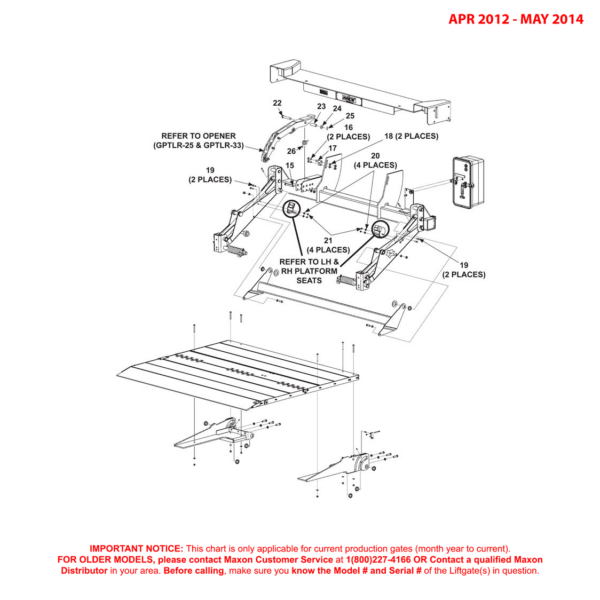 Maxon GPTLR-25 And GPTLR-33 (Apr 2012 - May 2014) Aluminum Platform Main Assembly Diagram (2 OF 2)
